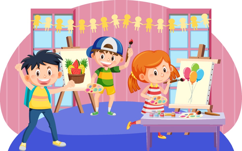 Kids painting and doing crafts together